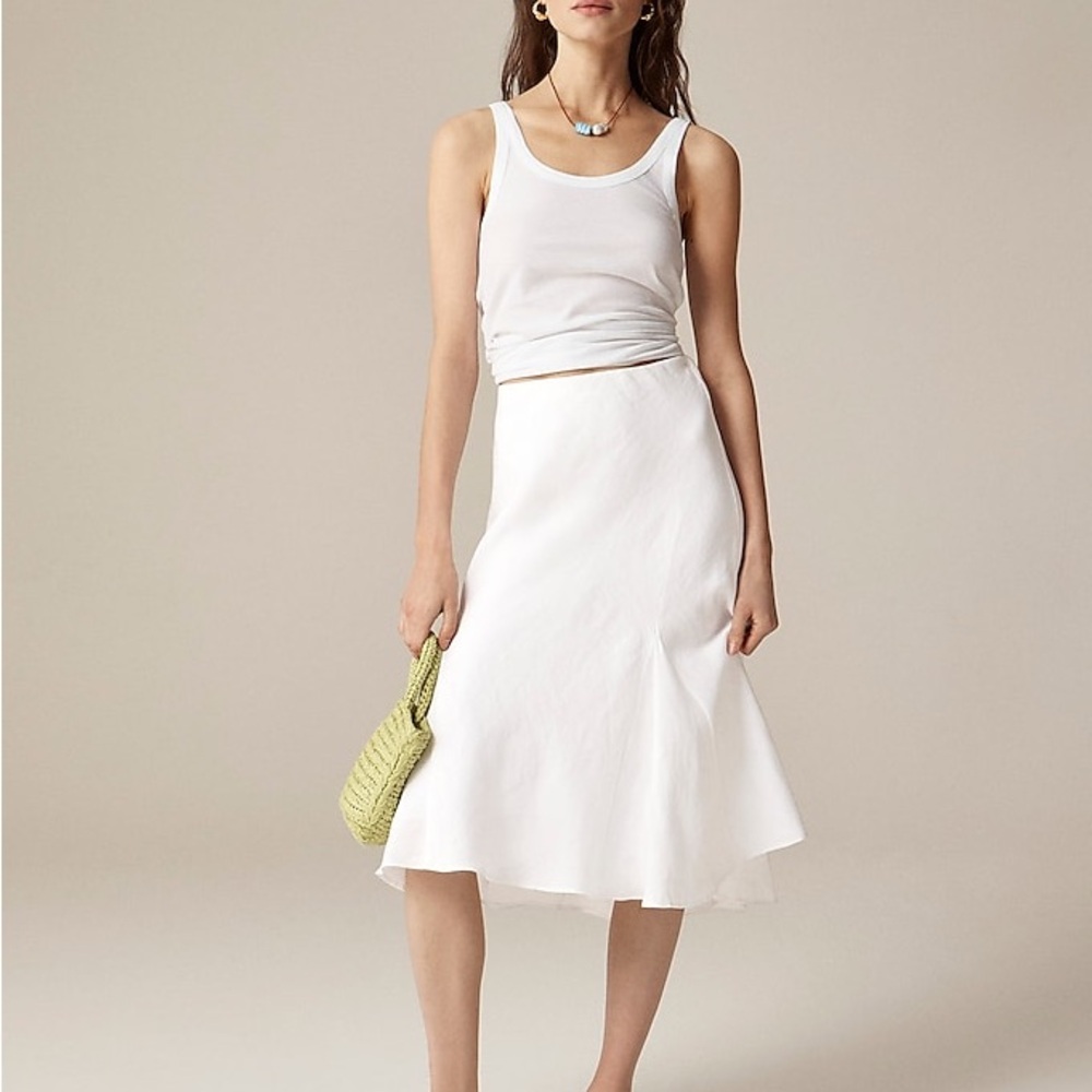 NWT J.Crew Tall Gwyneth flounce-hem slip skirt in linen MT Medium White Preppy